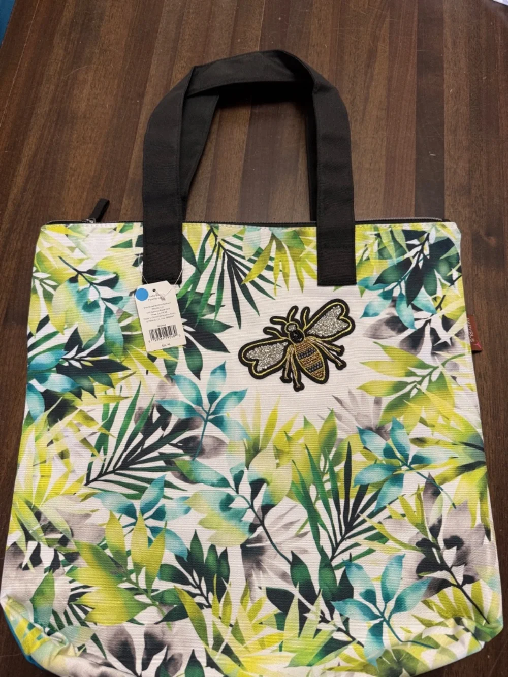 New With Tags Tropical Leaf and Jeweled Bee appliqué with sparkling rhinestones